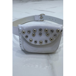 Ceinture blanche en simili brillant et pochette à strass et clou - 1