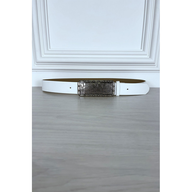 Ceinture blanche fine avec boucle rectangle - 2