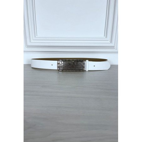 Ceinture blanche fine avec boucle rectangle - 2