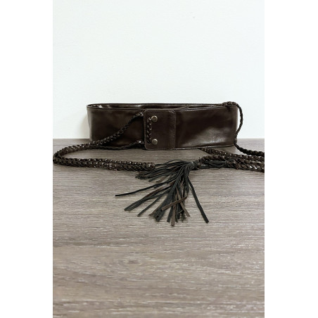 Ceinture marron en simili avec tresse - 1