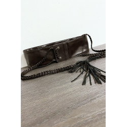 Ceinture marron en simili avec tresse - 2