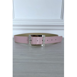 Ceinture simili rose avec boucle rectangle à strass - 2