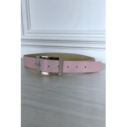 Ceinture simili rose avec boucle rectangle à strass - 3