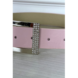 Ceinture simili rose avec boucle rectangle à strass - 4