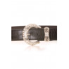 Ceinture marron effet crocro avec boucle à strass argentée et passant en forme de noeud. Accessoire PVC - 2