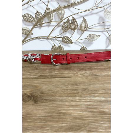 Ceinture rouge en simili avec chaine tressé - 1