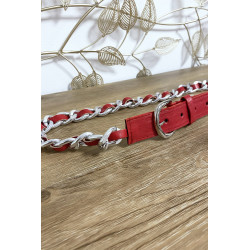 Ceinture rouge en simili avec chaine tressé - 3