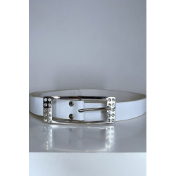 Ceinture femme en blanche avec boucle réctangle ornée de strass - 2