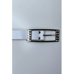 Ceinture femme en blanche avec boucle réctangle ornée de strass - 4