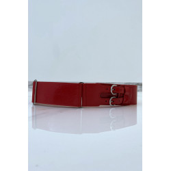 Ceinture rouge en simili à double boucle métallique - 3