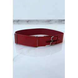 Ceinture rouge en simili à double boucle métallique - 6