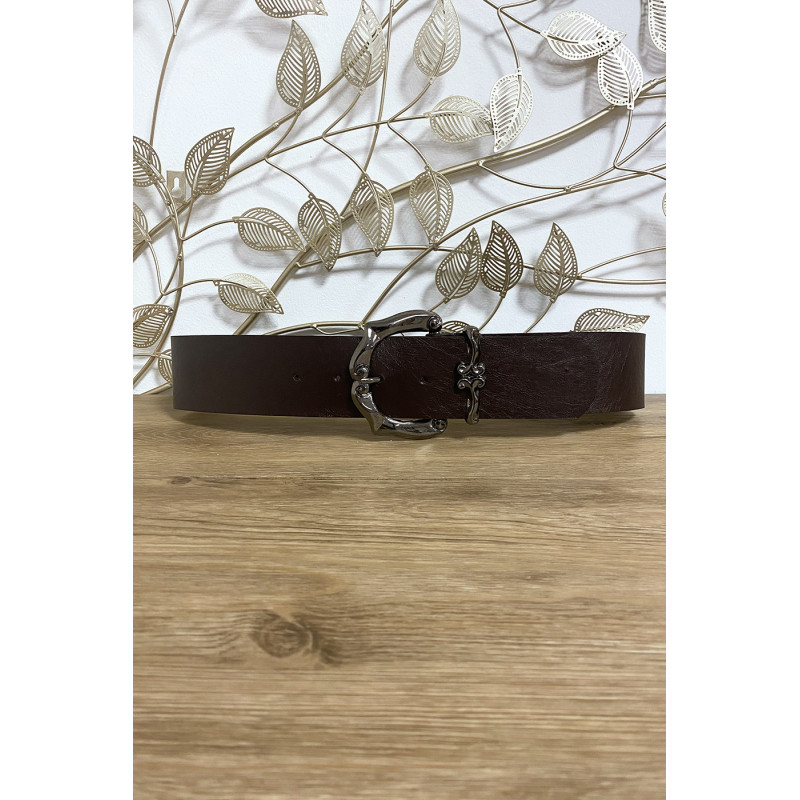 Grosse ceinture marron en simili avec jolie boucle - 1