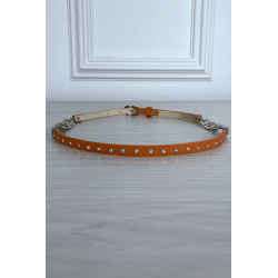 Fine ceinture orange avec accessoire et strass - 4