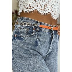 Fine ceinture orange avec accessoire et strass - 5