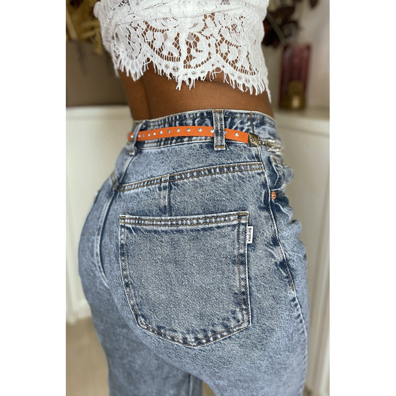 Fine ceinture orange avec accessoire et strass - 6