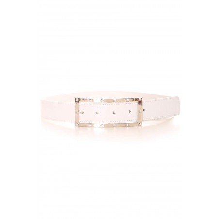 Ceinture blanche avec boucle rectangulaire argentée et strass. Accessoire 9008 - 1