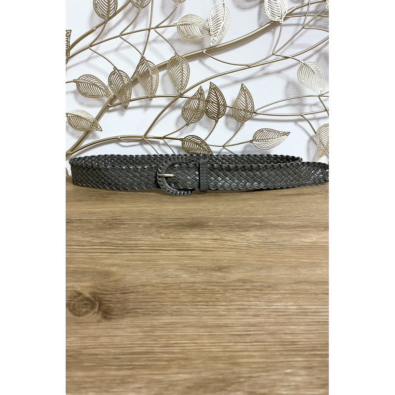 Ceinture tressé en simili gris - 1