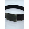 Ceinture noire large à boucle en verre rectangle - 1