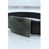 Ceinture noire large à boucle en verre rectangle - 3