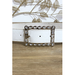 Ceinture blanche boucle rectangulaire ornée de strass - 3