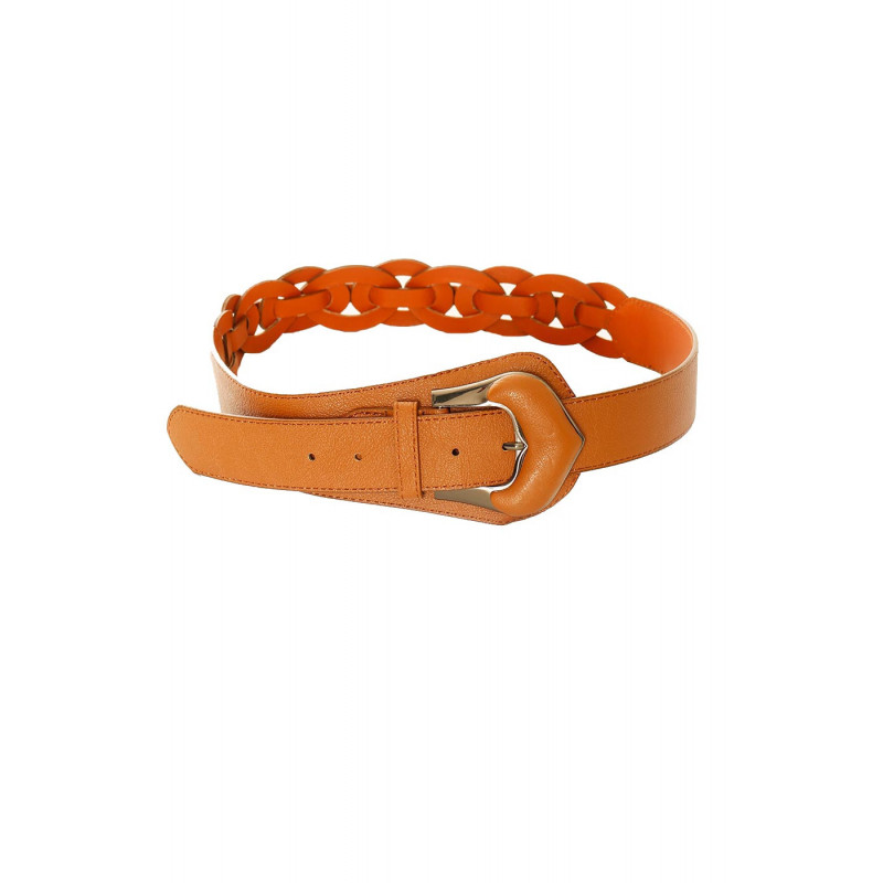 Ceinture tressée Camel asymétrique à boucle argentée. BG-0517 - 1