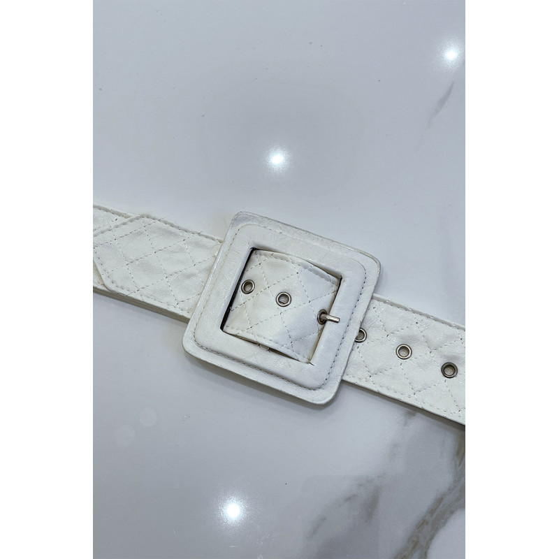 Ceinture blanche style matelassé boucle carrée - 1