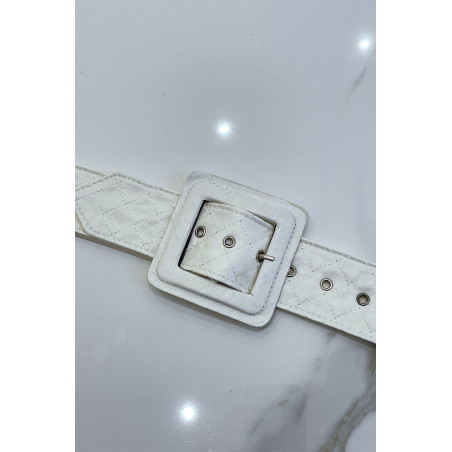 Ceinture blanche style matelassé boucle carrée - 1