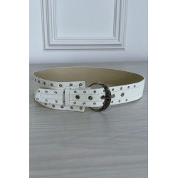 Ceinture blanche en simili avec strass oeillet - 4