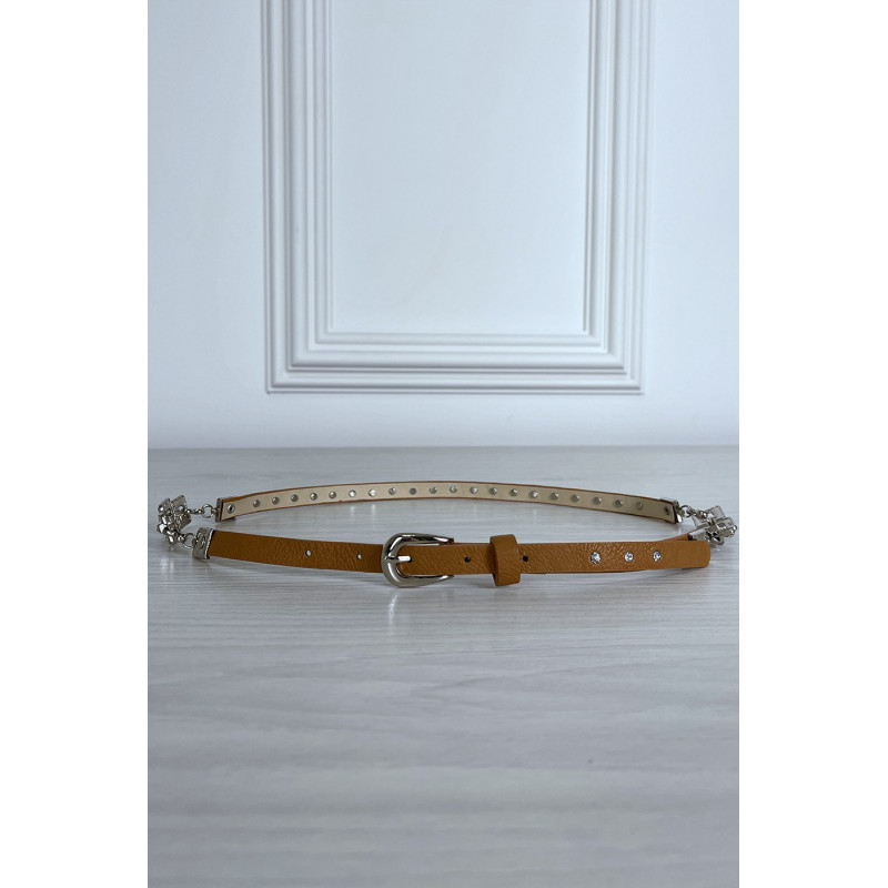 Fine ceinture camel avec accessoire et strass - 1