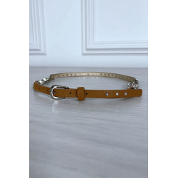 Fine ceinture camel avec accessoire et strass - 3