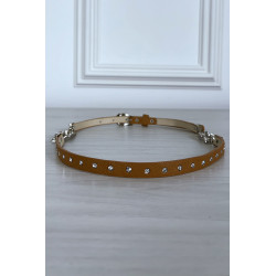 Fine ceinture camel avec accessoire et strass - 4