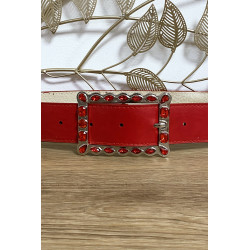 Ceinture rouge boucle rectangulaire ornée de strass - 2