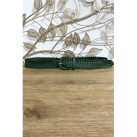 Ceinture tressé en simili vert canard - 1