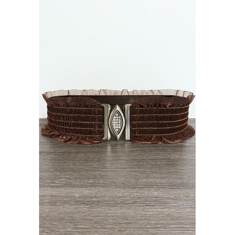 Ceinture de soirée en dentelle marron avec strass - 1