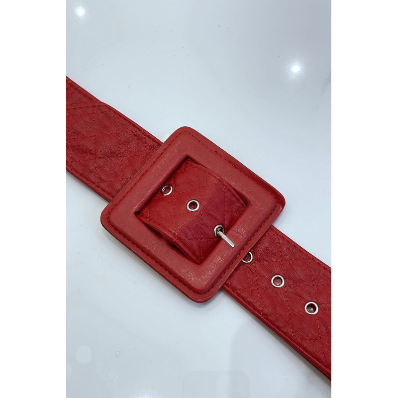 Ceinture rouge style matelassé boucle carrée - 1