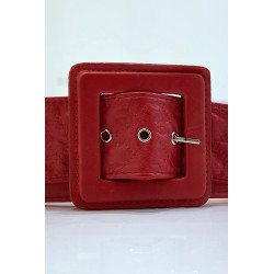 Ceinture rouge style matelassé boucle carrée - 2