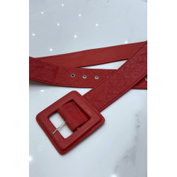 Ceinture rouge style matelassé boucle carrée - 4