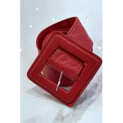 Ceinture rouge style matelassé boucle carrée - 5