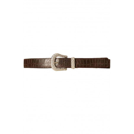 Ceinture Marron style croco avec boucle fantaisie à strass D7288 - 1