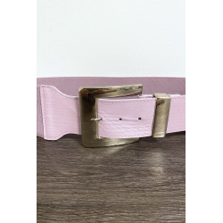 Grosse ceinture lila avec boucle argenté et élastique à la taille - 2