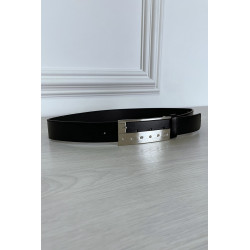 Ceinture noire fine à boucle rectangulaire à strass - 2