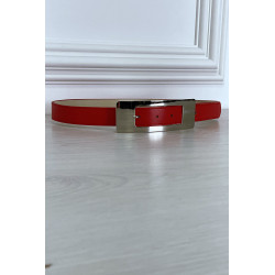 Ceinture rouge fine à longue boucle rectangulaire - 2