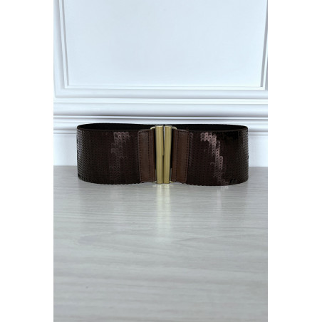 Ceinture élastique marron à sequins - 1