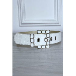 Ceinture blanche en simili à motif avec jolie boucle - 1