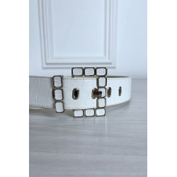 Ceinture blanche en simili à motif avec jolie boucle - 5