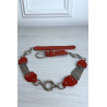 Ceinture rouge en simili avec chêne et accessoire argenté - 1