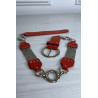 Ceinture rouge en simili avec chêne et accessoire argenté - 2