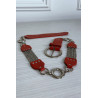 Ceinture rouge en simili avec chêne et accessoire argenté - 5