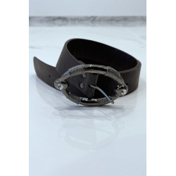 Ceinture marron à boucle ovale avec strass - 5