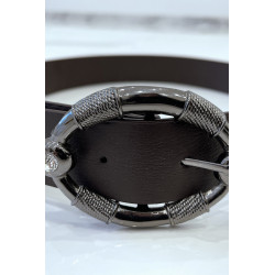 Ceinture marron à boucle ovale avec strass - 7